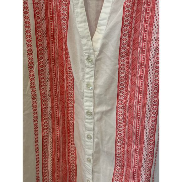 Sundance Women's Red Ikat Print Button Up Blouse Size 14 Petite 100% Cotton Boho - Picture 4 of 6
